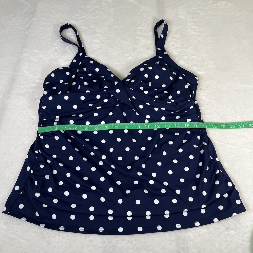 Lands End Tankini Top Navy & White Polka Dot Underwire Bra Adjust. Straps Sz. 16 - Picture 4 of 10